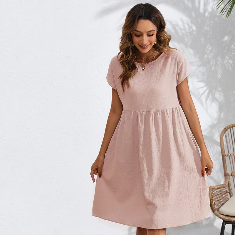 Casual Dresses- Women Cotton Linen Midi Dress for Any Setting- - IndioGear.com