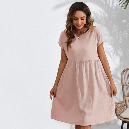 Casual Dresses- Women Cotton Linen Midi Dress for Any Setting- - IndioGear.com