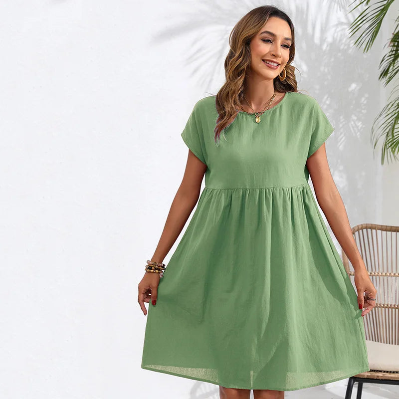 Casual Dresses- Women Cotton Linen Midi Dress for Any Setting- - IndioGear.com