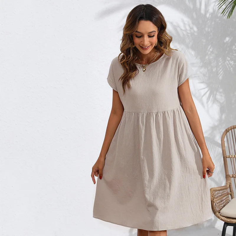 Casual Dresses- Women Cotton Linen Midi Dress for Any Setting- - IndioGear.com