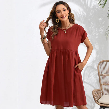 Casual Dresses- Women Cotton Linen Midi Dress for Any Setting- - IndioGear.com