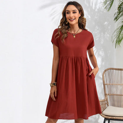 Casual Dresses- Women Cotton Linen Midi Dress for Any Setting- - IndioGear.com