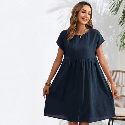 Casual Dresses- Women Cotton Linen Midi Dress for Any Setting- - IndioGear.com