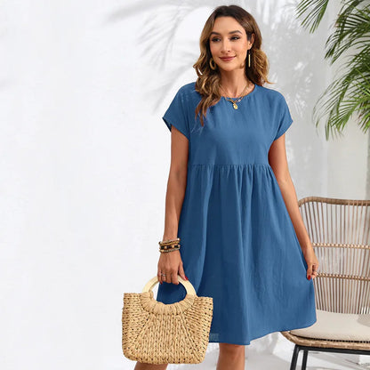 Casual Dresses- Women Cotton Linen Midi Dress for Any Setting- - IndioGear.com