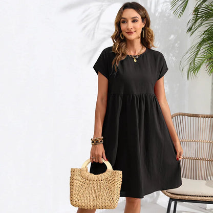 Casual Dresses- Women Cotton Linen Midi Dress for Any Setting- - IndioGear.com