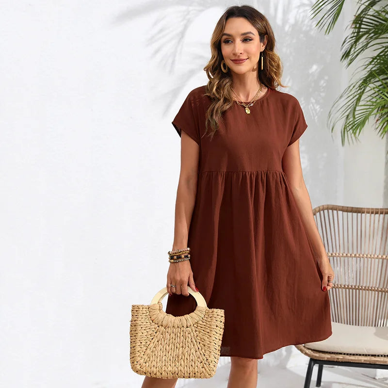 Casual Dresses- Women Cotton Linen Midi Dress for Any Setting- - IndioGear.com