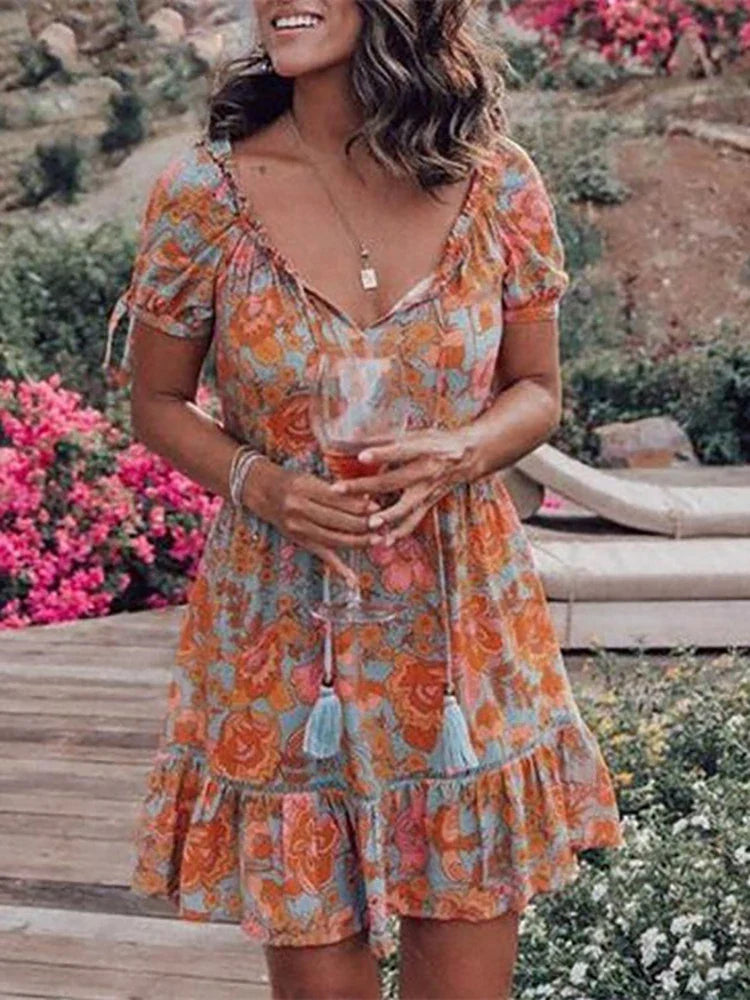 Casual Dresses- Women Floral Summer Dress for Summer Gathering- - IndioGear.com