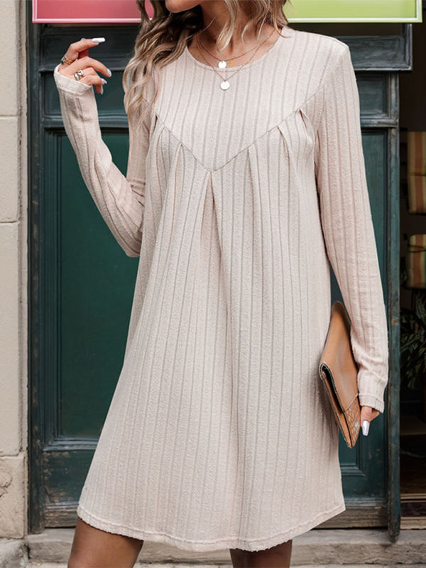 Casual Dresses- Women Long Sleeve Swing Dress in Ribbed- - IndioGear.com