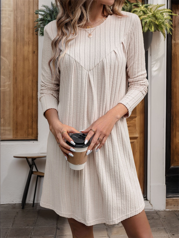 Casual Dresses- Women Long Sleeve Swing Dress in Ribbed- - IndioGear.com