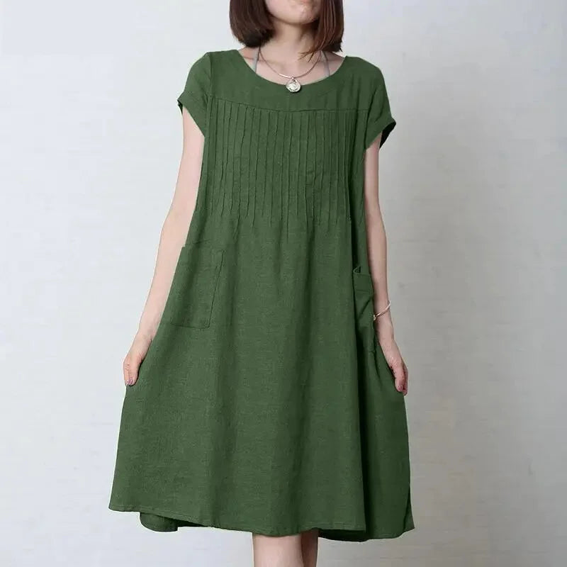 Casual Dresses- Women's A-Line Knee-Length Dress for Casual Outings- Green- IndioGear.com