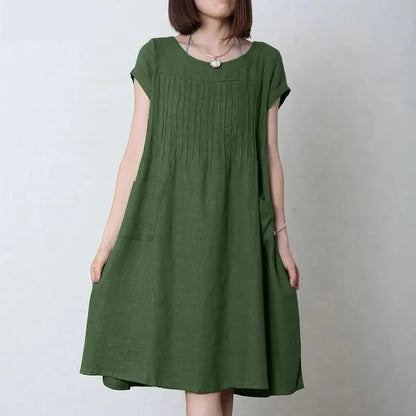 Casual Dresses- Women's A-Line Knee-Length Dress for Casual Outings- Green- IndioGear.com