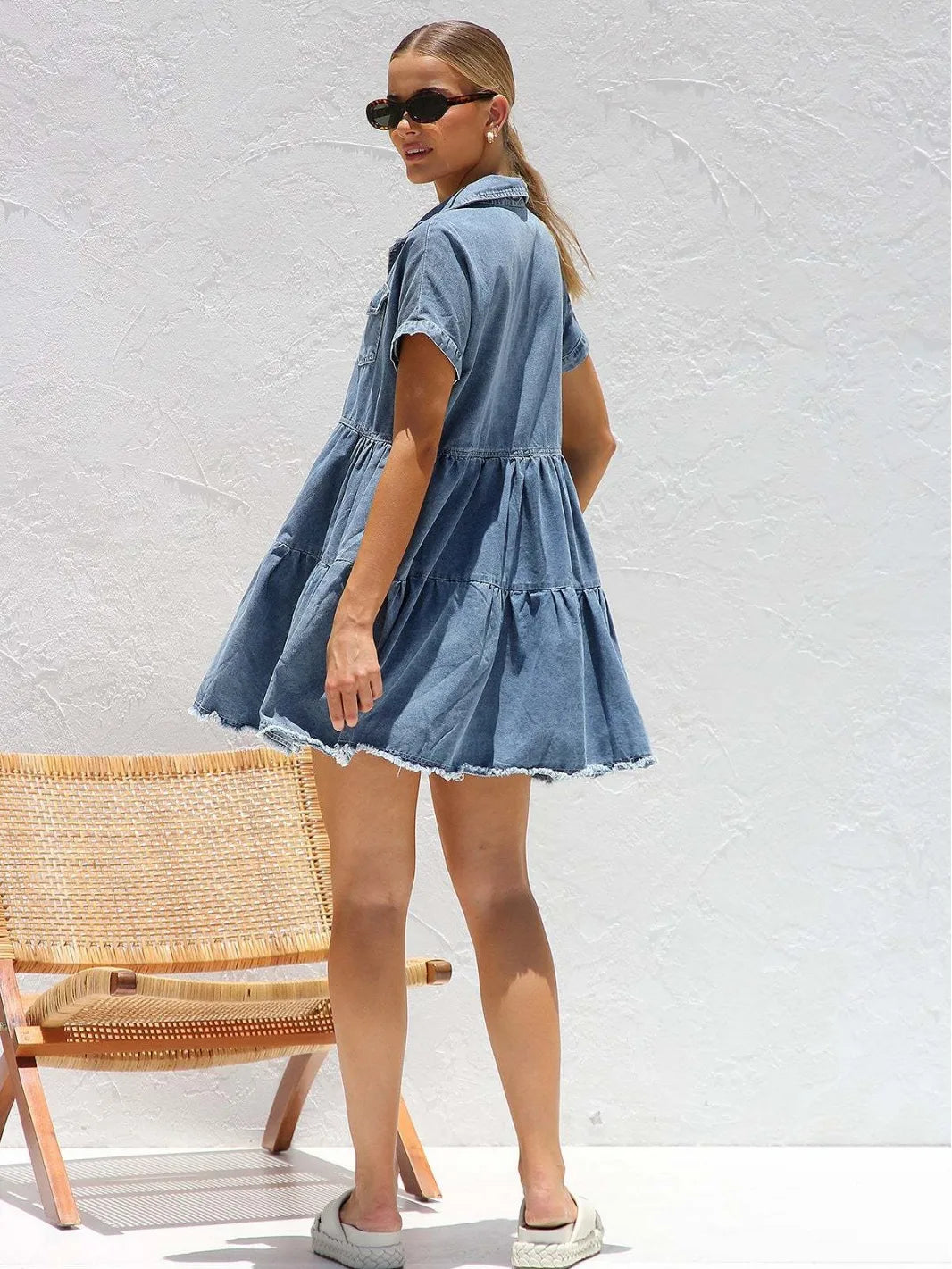 Casual Dresses- Women's Edgy Distressed Hem Denim Summer Dress- - IndioGear.com