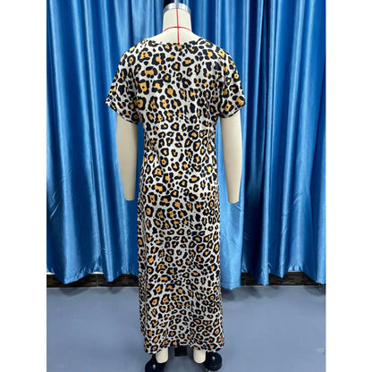 Casual Dresses- Women's Leopard Print Tunic Dress for Casual Outings & Picnics- - IndioGear.com