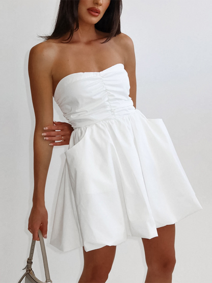 Casual Dresses- Women's Strapless Fit & Flare Mini Dress- White- IndioGear.com