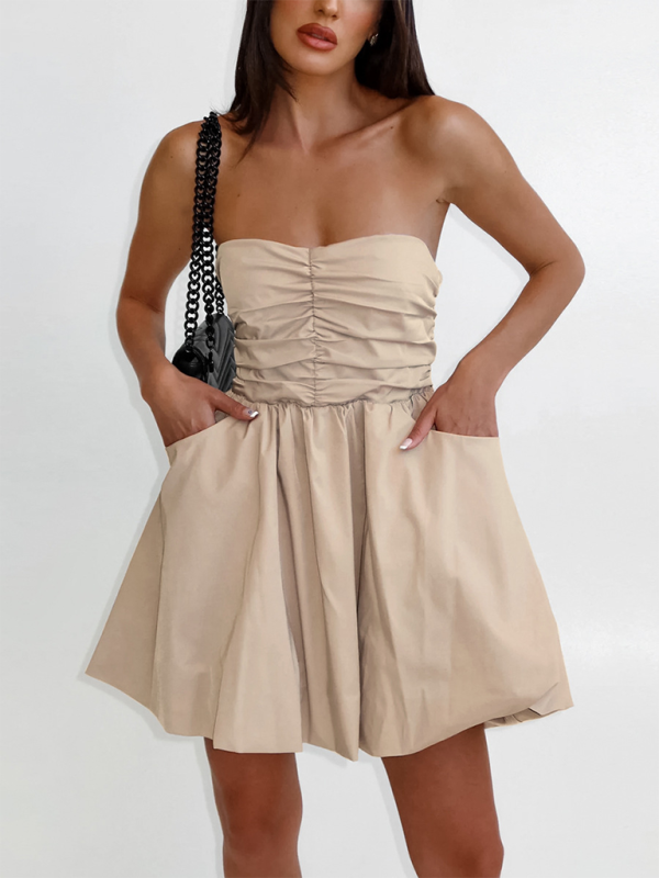 Casual Dresses- Women's Strapless Fit & Flare Mini Dress- - IndioGear.com