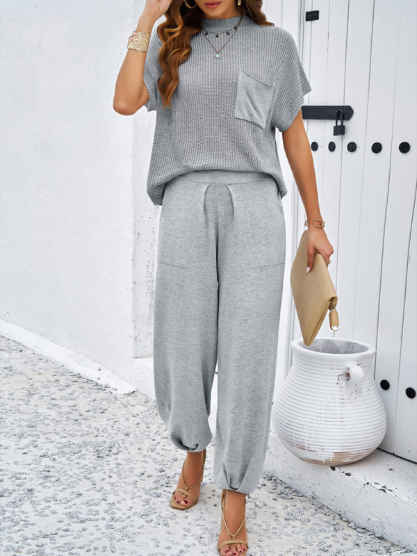 Casual Outfits- Relax Pencil Sweatpants & Knitting Tee - 2-Piece Lounge Set- - IndioGear Fashion and Gear