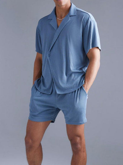 Textured Notch Shirt & Lounge Shorts Set for Men