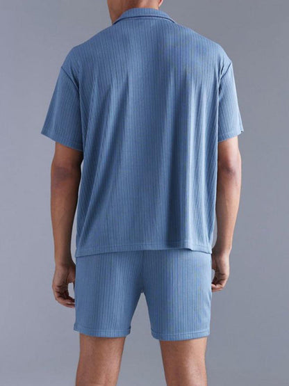 Textured Notch Shirt & Lounge Shorts Set for Men