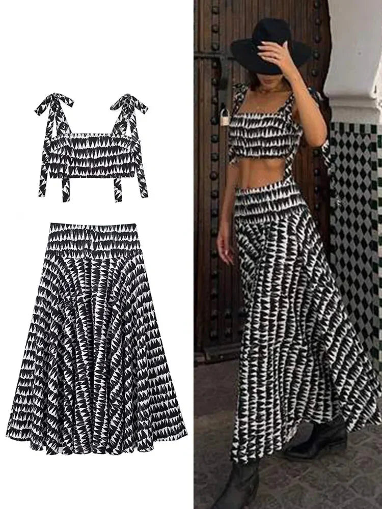 Monochrome Set Women's Crop Cami & Midi Skirt Duo