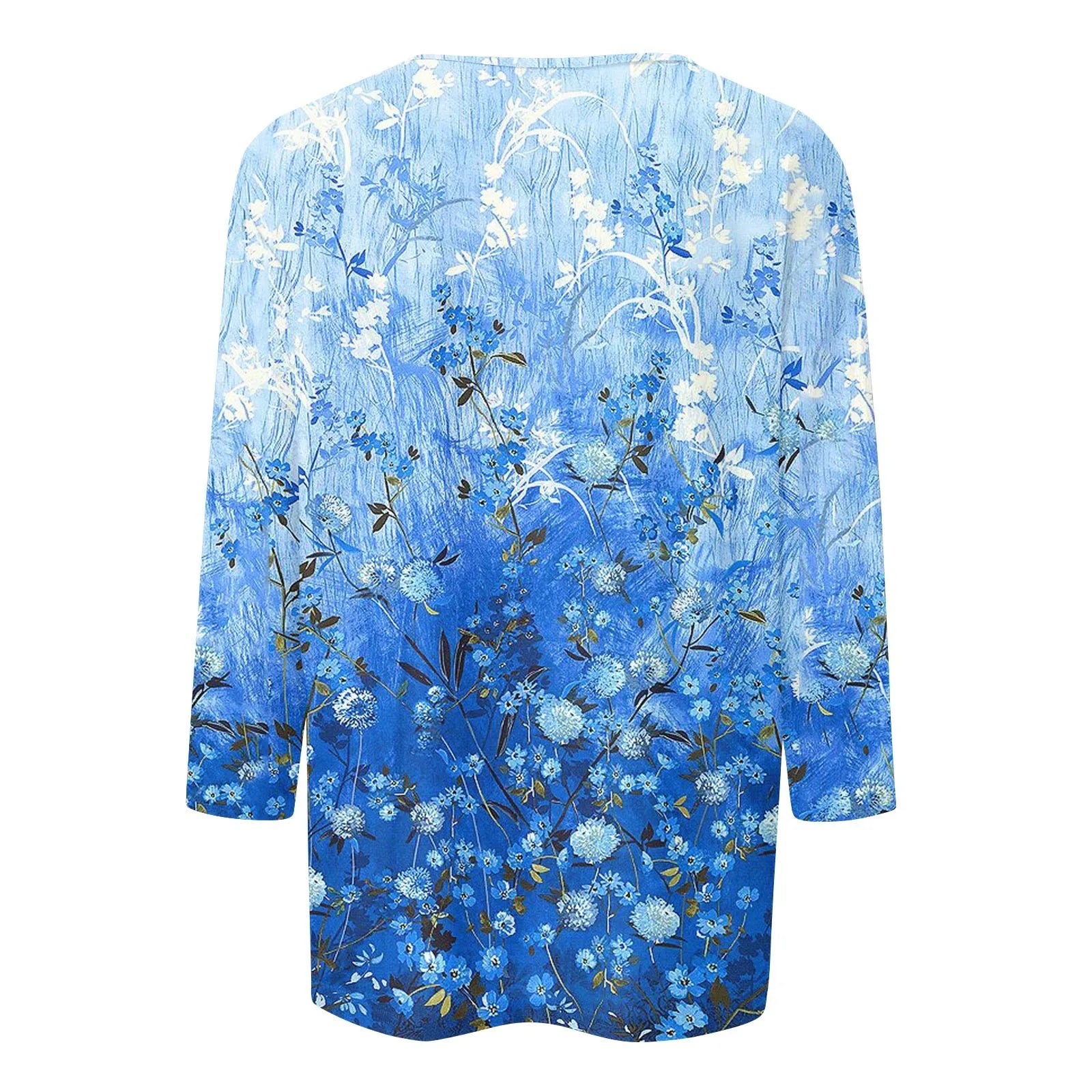 Casual Tees- Casual 3/4 Sleeve Floral Print Galore Pullover Top- - IndioGear.com