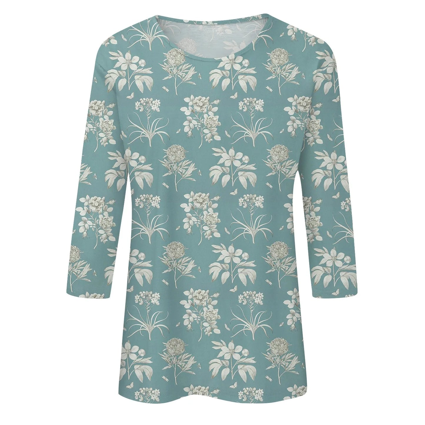 Casual Tees- Casual 3/4 Sleeve Floral Print Galore Pullover Top- - IndioGear.com