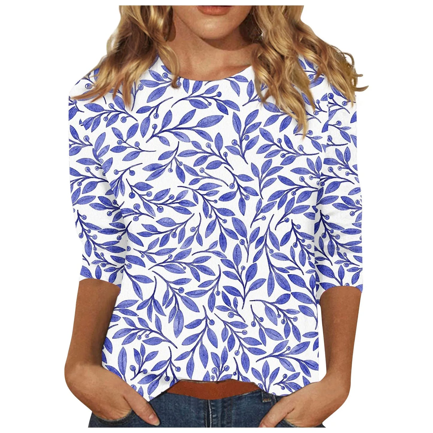 Casual Tees- Casual 3/4 Sleeve Floral Print Galore Pullover Top- - IndioGear.com