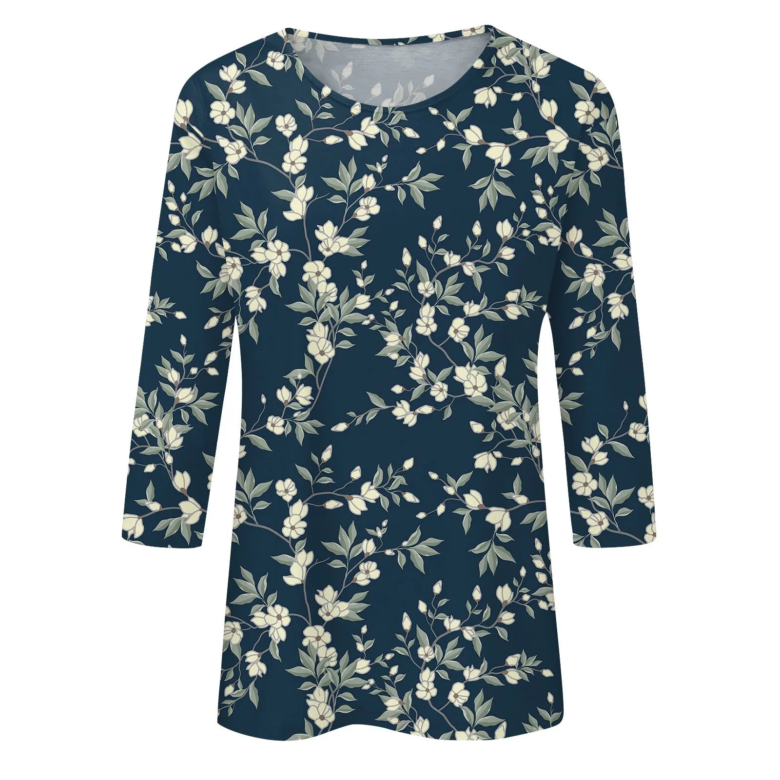 Casual Tees- Casual 3/4 Sleeve Floral Print Galore Pullover Top- - IndioGear.com