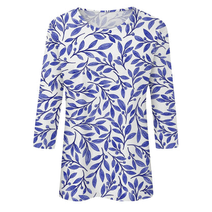 Casual Tees- Casual 3/4 Sleeve Floral Print Galore Pullover Top- - IndioGear.com