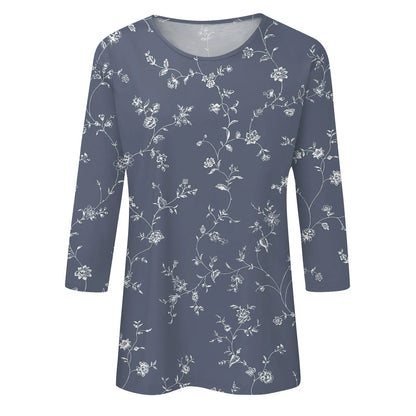 Casual Tees- Casual 3/4 Sleeve Floral Print Galore Pullover Top- - IndioGear.com