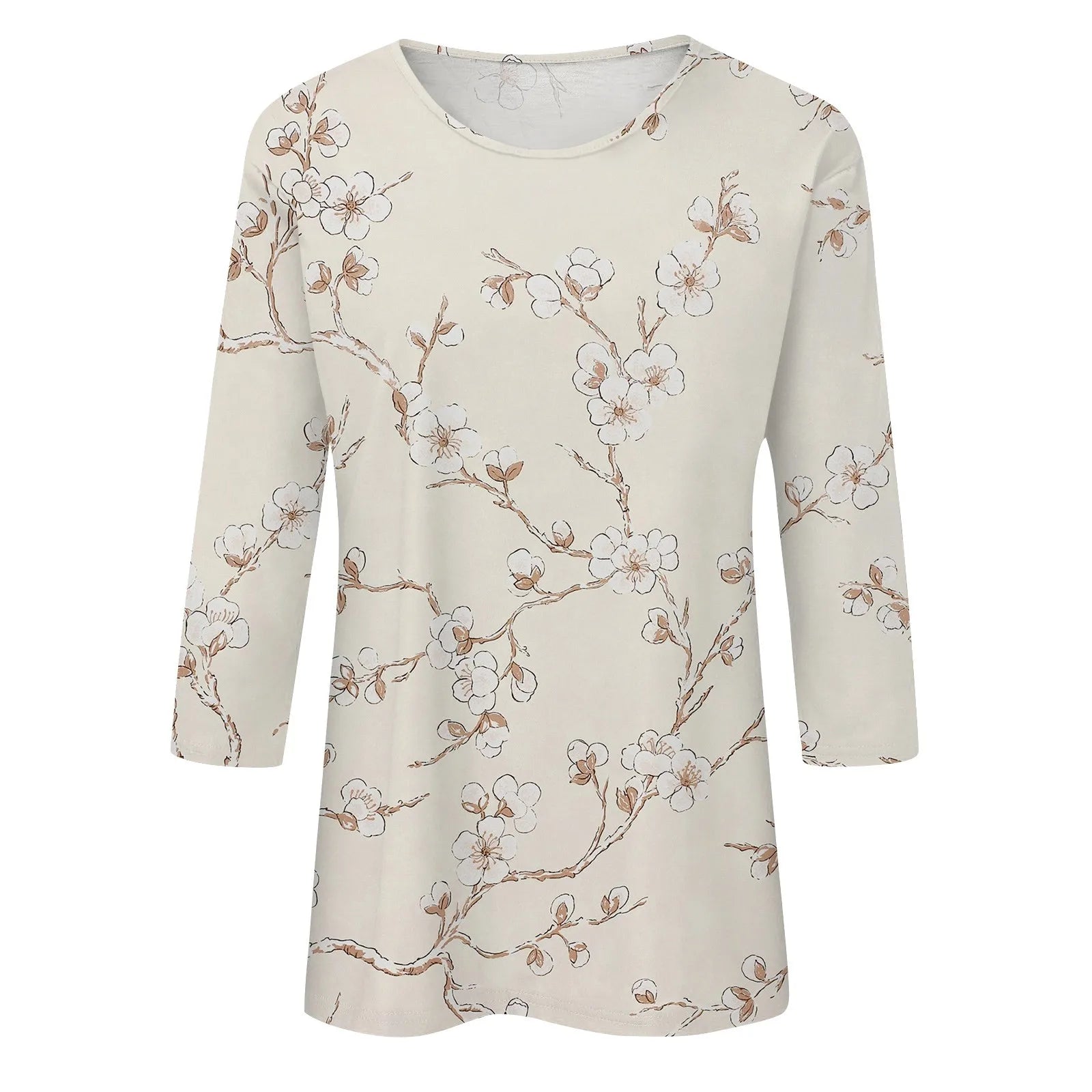 Casual Tees- Casual 3/4 Sleeve Floral Print Galore Pullover Top- - IndioGear.com