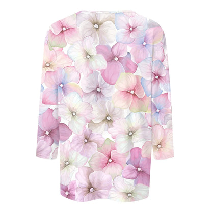 Casual Tees- Casual 3/4 Sleeve Floral Print Galore Pullover Top- - IndioGear.com