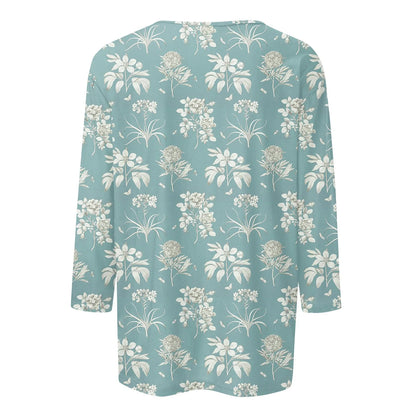 Casual Tees- Casual 3/4 Sleeve Floral Print Galore Pullover Top- - IndioGear.com