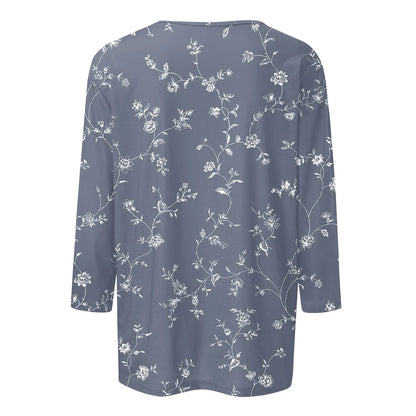 Casual Tees- Casual 3/4 Sleeve Floral Print Galore Pullover Top- - IndioGear.com