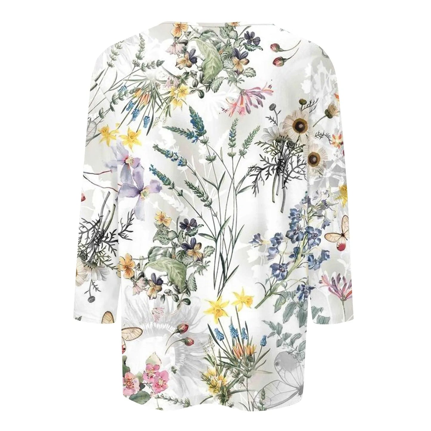 Casual Tees- Casual 3/4 Sleeve Floral Print Galore Pullover Top- - IndioGear.com