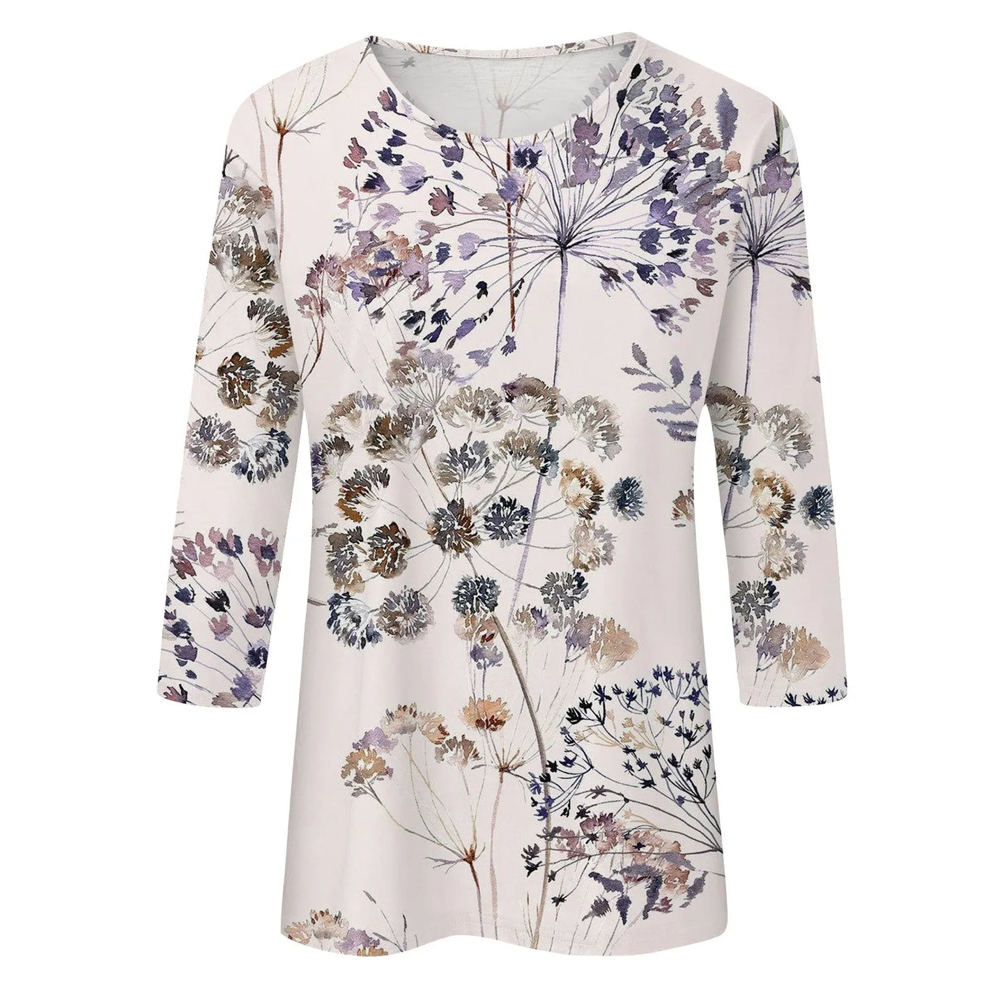 Casual Tees- Casual 3/4 Sleeve Floral Print Galore Pullover Top- - IndioGear.com