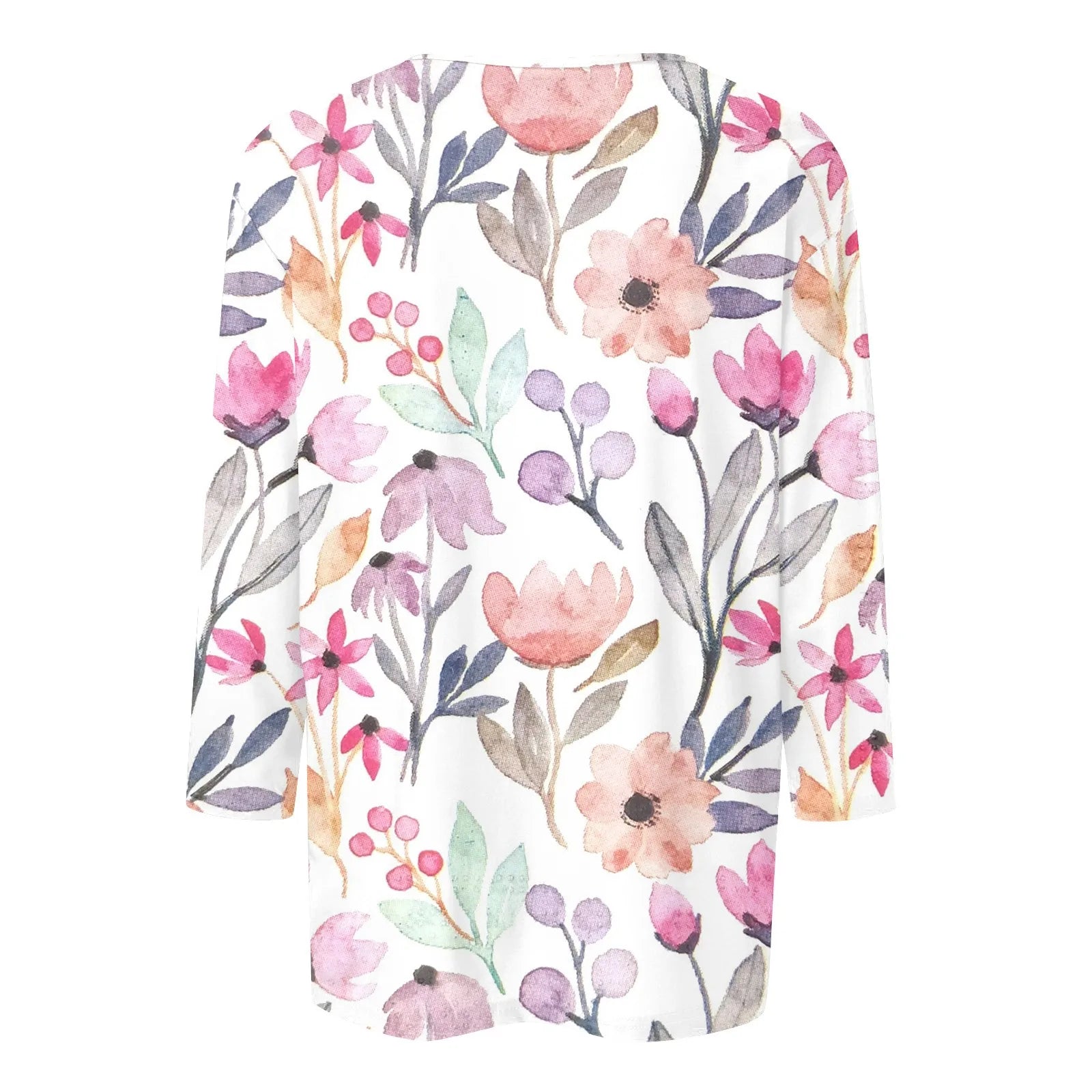 Casual Tees- Casual 3/4 Sleeve Floral Print Galore Pullover Top- - IndioGear.com