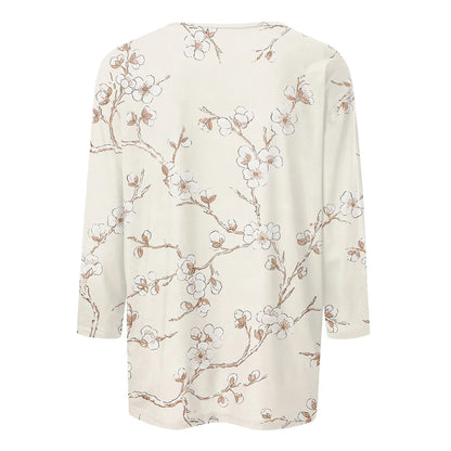 Casual Tees- Casual 3/4 Sleeve Floral Print Galore Pullover Top- - IndioGear.com