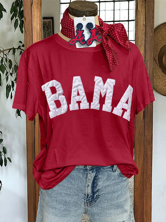 Casual Tees- Sporty BAMA Stitched Tee – Crimson Pride Wear- - IndioGear.com