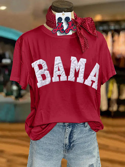 Casual Tees- Sporty BAMA Stitched Tee – Crimson Pride Wear- - IndioGear.com