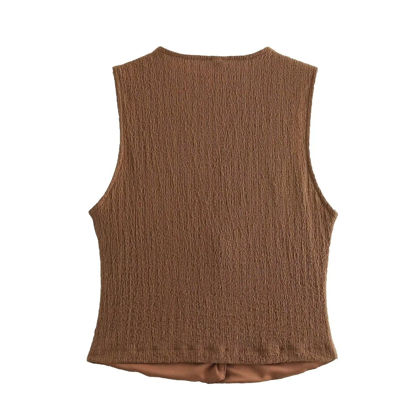 Casual Tops- Sleeveless Tweed Top Earthy Tone Vest Workwear- - IndioGear Women Clothing