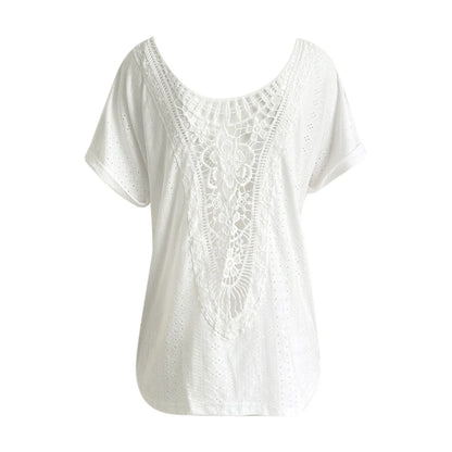 Casual Tops- Women's Eyelet Blouse with Embroidered Lace Back- - IndioGear.com