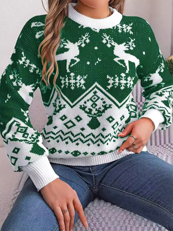 Christmas Sweaters- Christmas Theme Reindeers Knit Sweater- Green- IndioGear.com