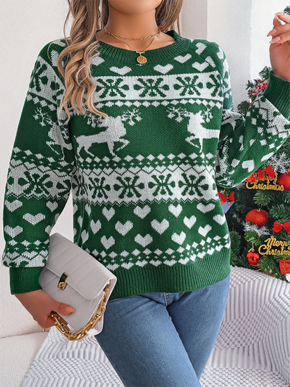 Christmas Sweaters- Reindeer & Hearts Knit Sweater – Best Holiday Attire- - IndioGear.com