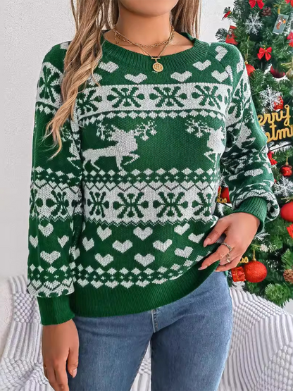 Christmas Sweaters- Reindeer & Hearts Knit Sweater – Best Holiday Attire- Green- IndioGear.com