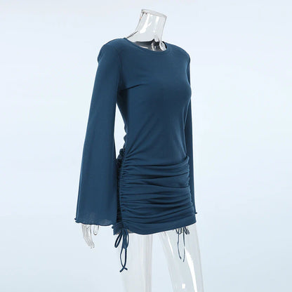 Clubbing Dresses- Adjustable Mini Dress with Bell Sleeves- - IndioGear.com