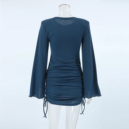 Clubbing Dresses- Adjustable Mini Dress with Bell Sleeves- - IndioGear.com