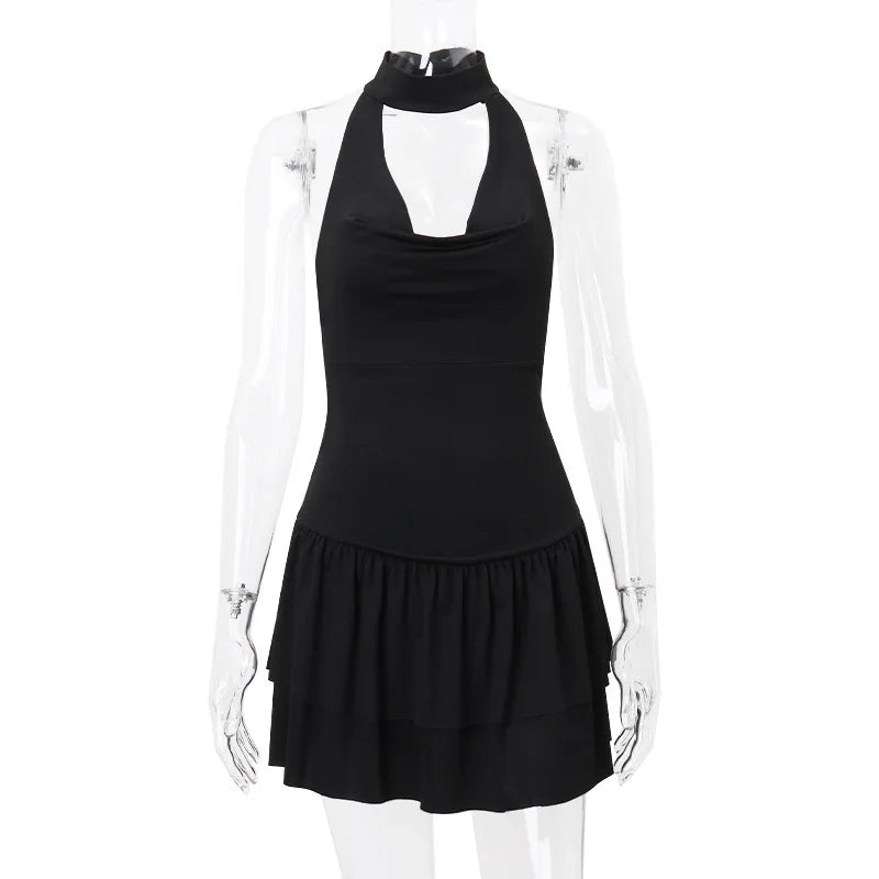 Clubbing Dresses- Backless Layered Drop-Waist Choker Dress- - IndioGear.com