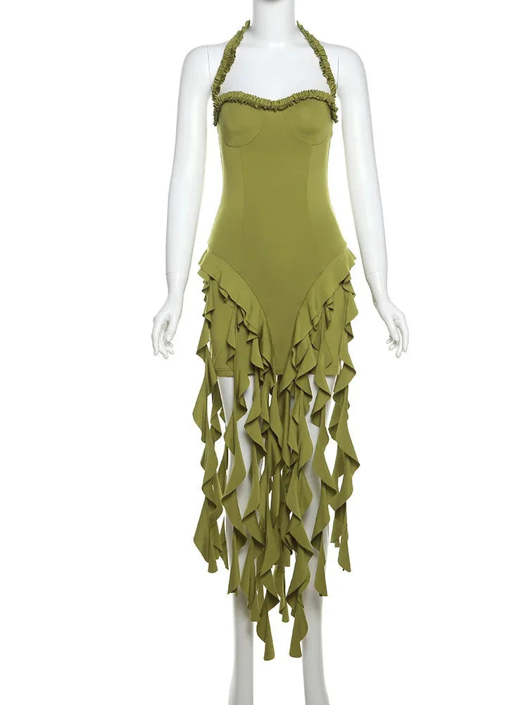 Clubbing Dresses- Summer Festival Dress with Cascading Ruffles- - IndioGear.com