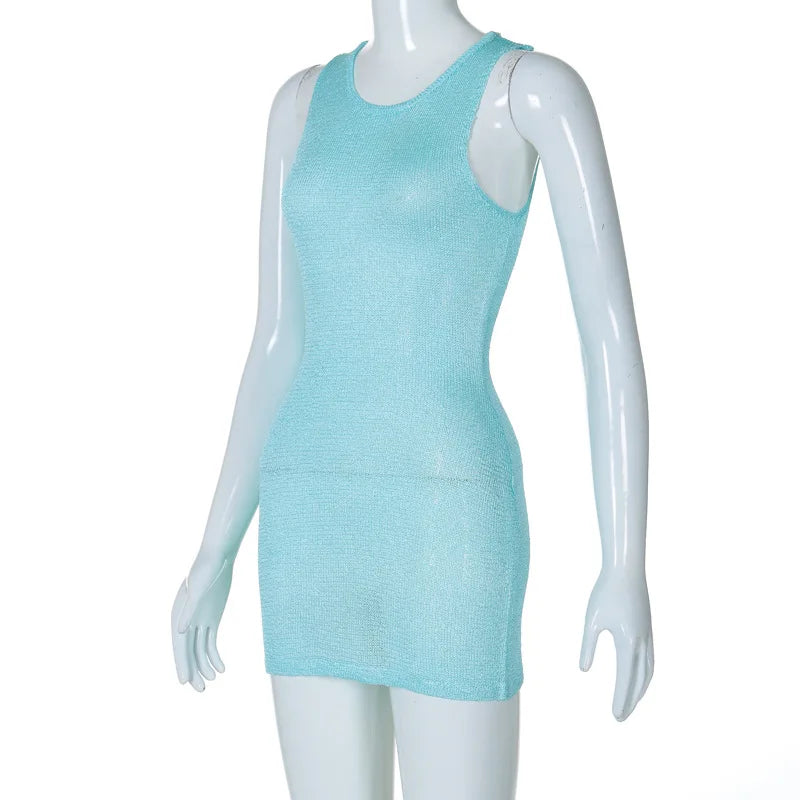 Clubbing Dresses- Disco Figure-Hugging Sparkle Knit Mini Dress- - IndioGear.com