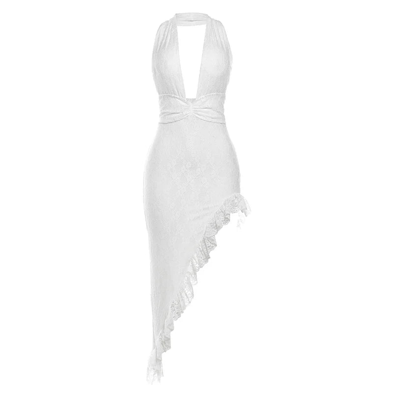 Clubbing Dresses- Elegant Lace Asymmetric Club Dress- - IndioGear.com